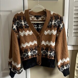 Ann Taylor Tan and Black Patterned Cardigan